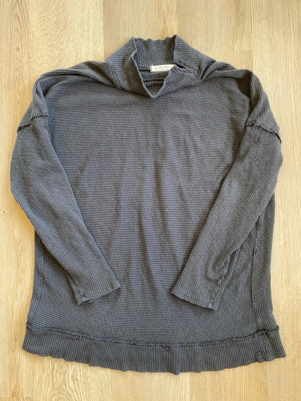 We The Free Knit Mock Neck Sweater Charcoal Oversized Cozy Pullover